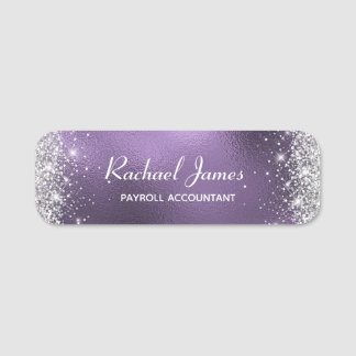 Elegant Glittery Purple Foil Name Tag