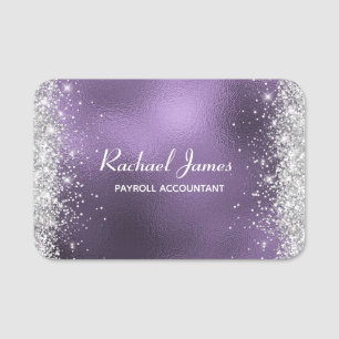 Elegant Glittery Purple Foil Name Tag
