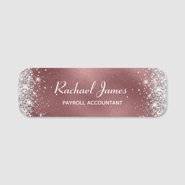 Elegant Glittery Rose Gold Foil Name Tag (Front)