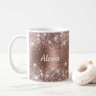 Elegant Glittery Rose Gold Glam Name Coffee Mug