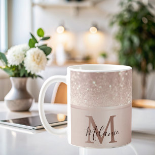 Elegant glittery rose gold metal glam monogram  coffee mug