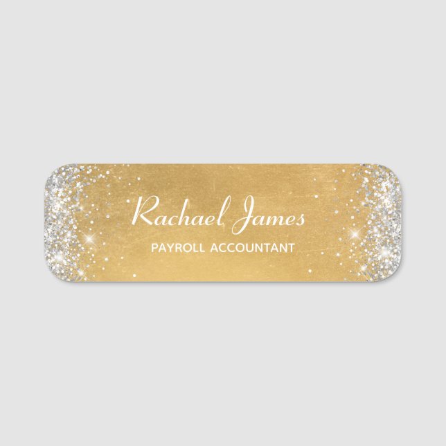 Elegant Glittery Soft Gold Foil Name Tag (Front)