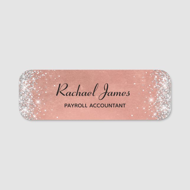 Elegant Glittery Soft Rose Gold Foil Name Tag (Front)
