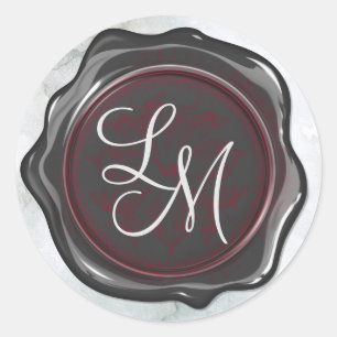 Elegant Glossy Black and Red Wax Seal Monogram