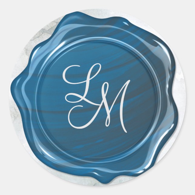 Elegant Glossy Blue Wax Seal Monogram (Front)