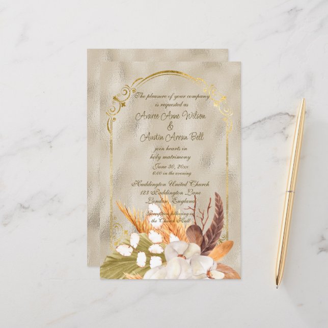  Elegant Glossy Gold Frame with Pampas Grass (Front/Back In Situ)