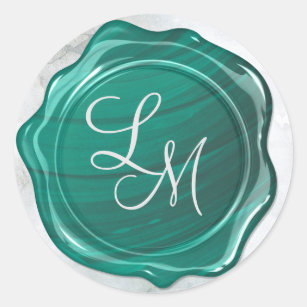 Elegant Glossy Teal Green Wax Seal Monogram