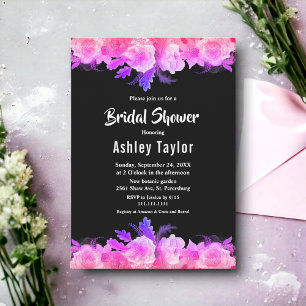 Elegant Glow Roses Neon Floral Bridal Shower Invitation
