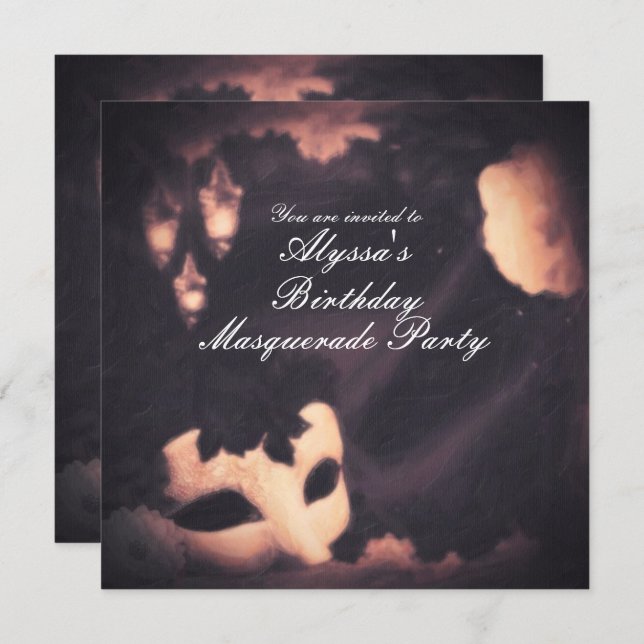 Elegant Glow Vintage Masquerade Painted Invitation (Front/Back)