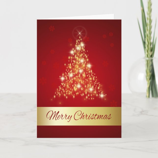 Elegant Glowing Merry Christmas Tree Holiday Card (Front)