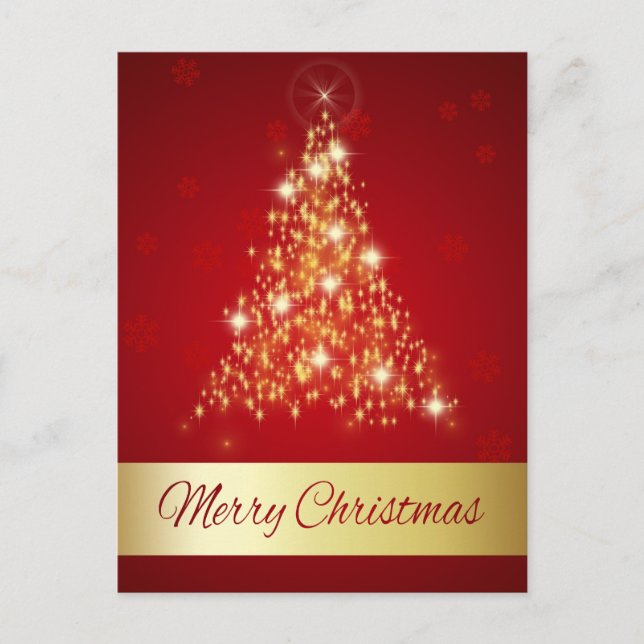 Elegant Glowing Merry Christmas Tree Holiday Postc (Front)
