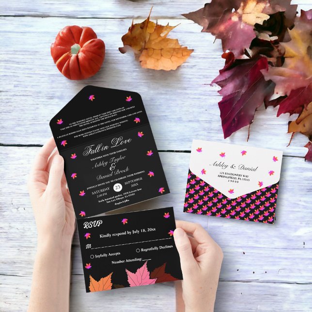 Elegant Glowy Black And White Fall in Love Wedding All In One Invitation (Creator Uploaded)