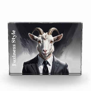 Elegant goat gentleman in formal portrait scene photo block