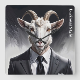 Elegant goat gentleman in formal portrait scene square wall clock