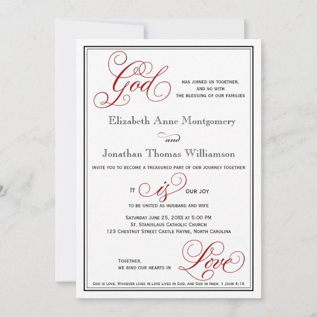 Elegant God is Love Christian Wedding Invitation (Front)