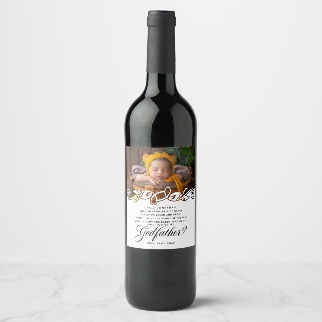 Elegant Godfather Photo Proposal Wine Label (Front)