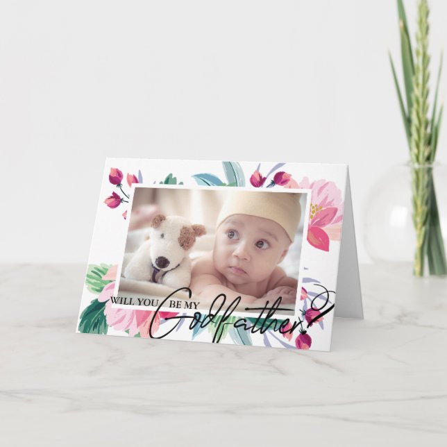 Elegant Godfather Proposal Floral 2 Photo Card (Front)