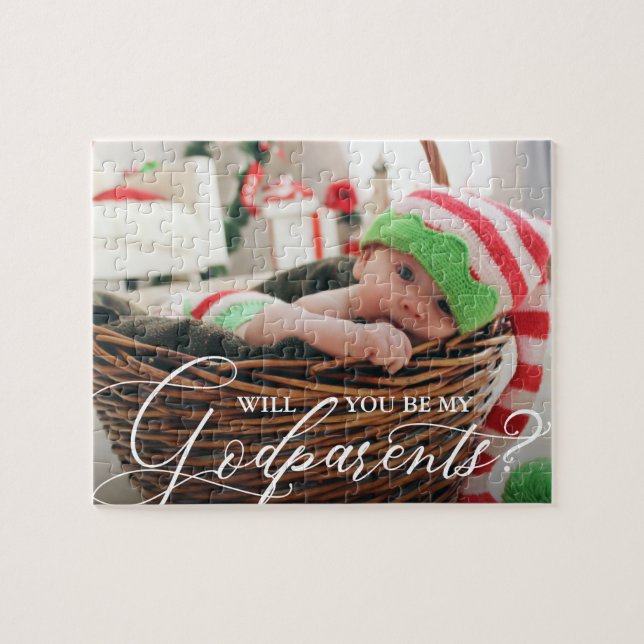 Elegant Godparents Photo Proposal Jigsaw Puzzle (Horizontal)