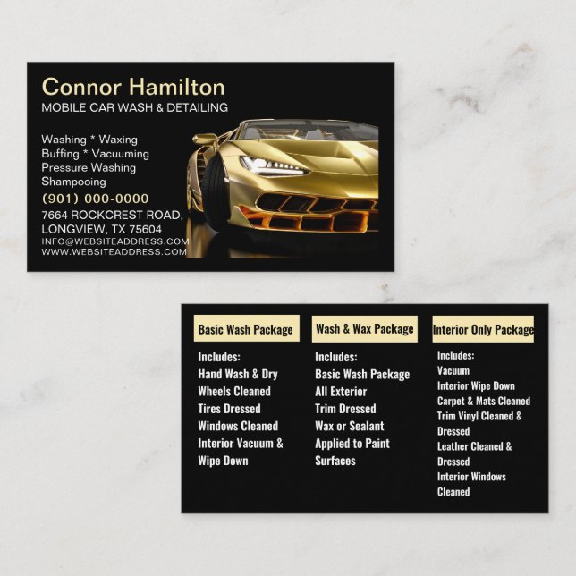 Elegant goid Black Mobile Auto Car Wash Detailing  Business Card (Front/Back)