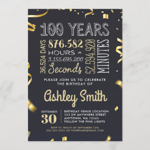 Elegant Gold 100th Birthday Invitation - 100 Years