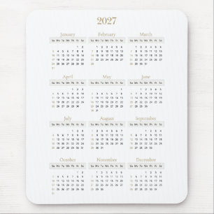 Elegant Gold 2027 Calendar Any background colour Mouse Pad
