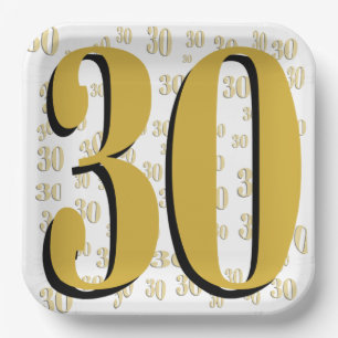 Elegant Gold 30th Birthday or Anniversary  Paper Plate