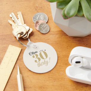 Elegant Gold 30th Birthday Personalised Souvenir Key Ring
