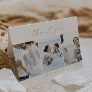 Elegant Gold 3 Photo Template Folded Thank You