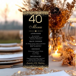 Elegant Gold 40th Birthday Dinner Flat Menu