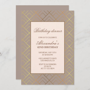 Elegant Gold 42nd birthday Dinner invitations