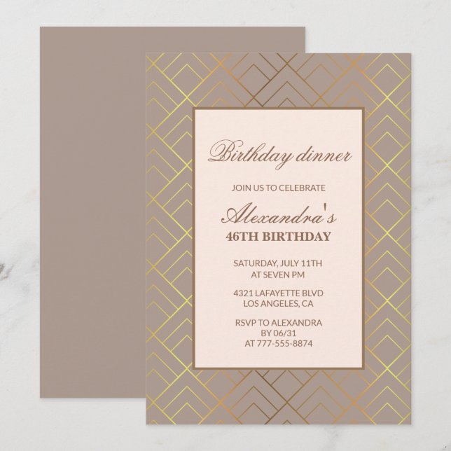 Elegant Gold 46th birthday Dinner invitations  (Front/Back)
