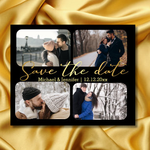 elegant gold 4 photos collage black save the date