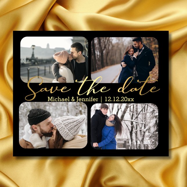 elegant gold 4 photos collage black save the date  (Creator Uploaded)