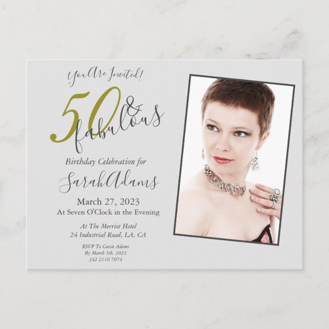 Elegant Gold 50 & Fabulous Birthday Party Invite Postcard (Front)