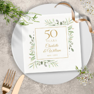 Elegant Gold 50th Anniversary Greenery Foliage Napkin