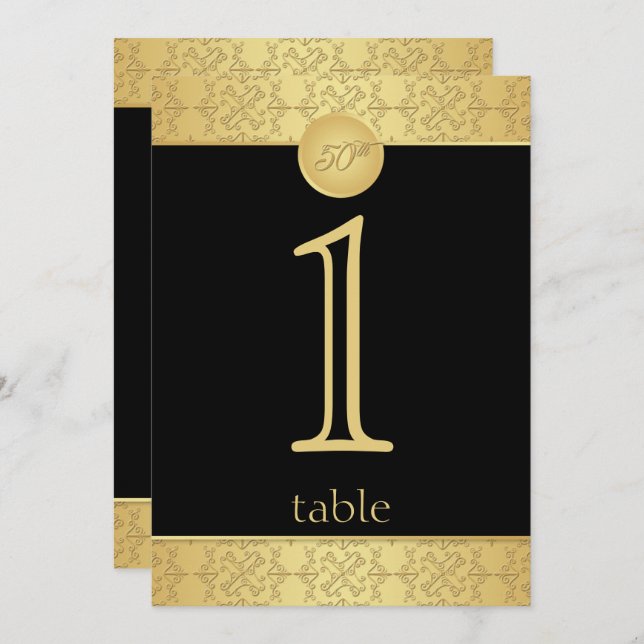 Elegant Gold 50th Anniversary Table Number (Front/Back)