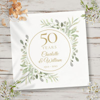 Elegant Gold 50th Anniversary Watercolor Greenery