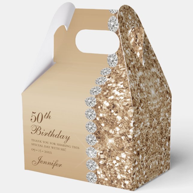Elegant Gold 50th Birthday Favour Box (Front)