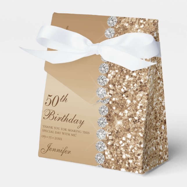 Elegant Gold 50th Birthday Favour Box (Front Side)