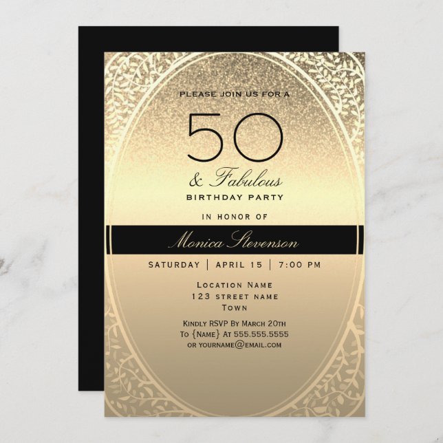 Elegant Gold 50th Birthday Invitation (Front/Back)