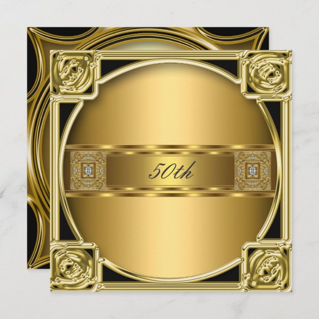 Elegant Gold 50th Birthday Party Anniversary Gold Invitation (Front/Back)