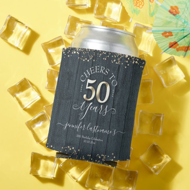Elegant Gold 50th Birthday Script Can Cooler (In Situ Summer)