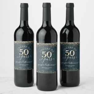 Elegant Gold 50th Birthday Script Wine Label