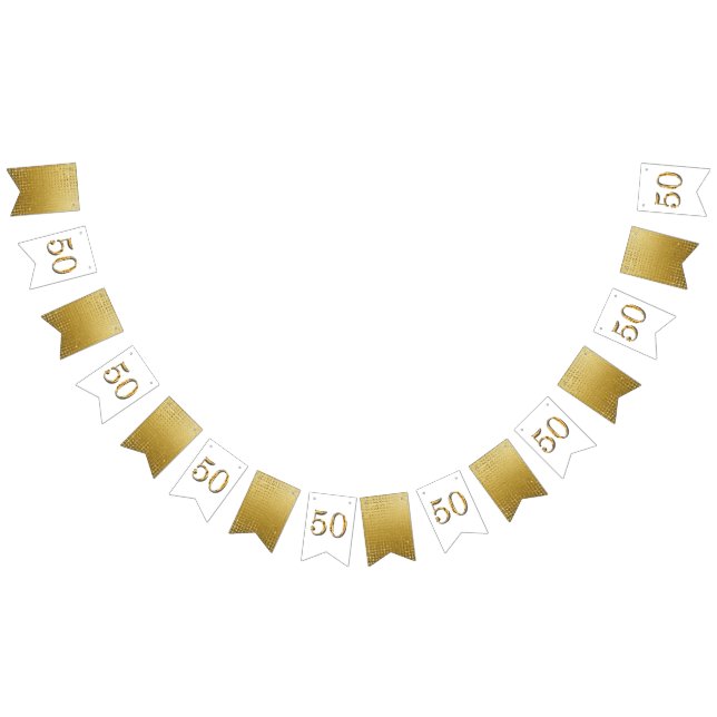 Elegant gold 50th party celebration faux foil bunting  (All)