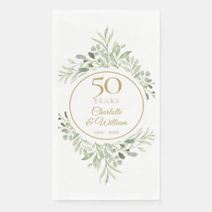 Elegant Gold 50th Wedding Anniversary Greenery Napkin