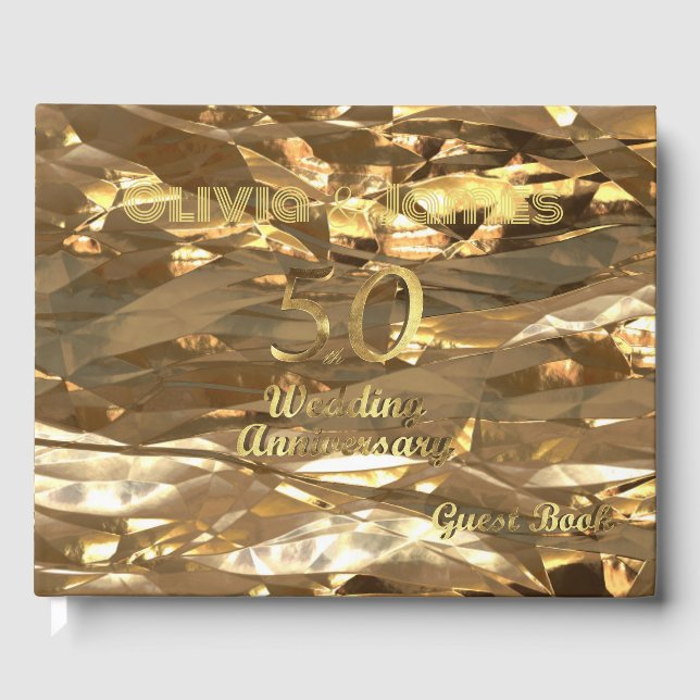 Elegant Gold 50th Wedding Anniversary Guest Book (Front)