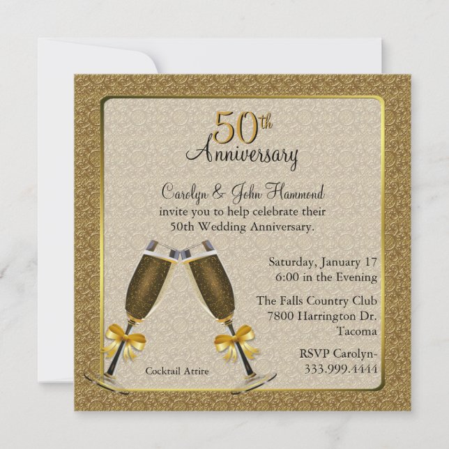 Elegant Gold 50th Wedding Anniversary Invitation (Front)