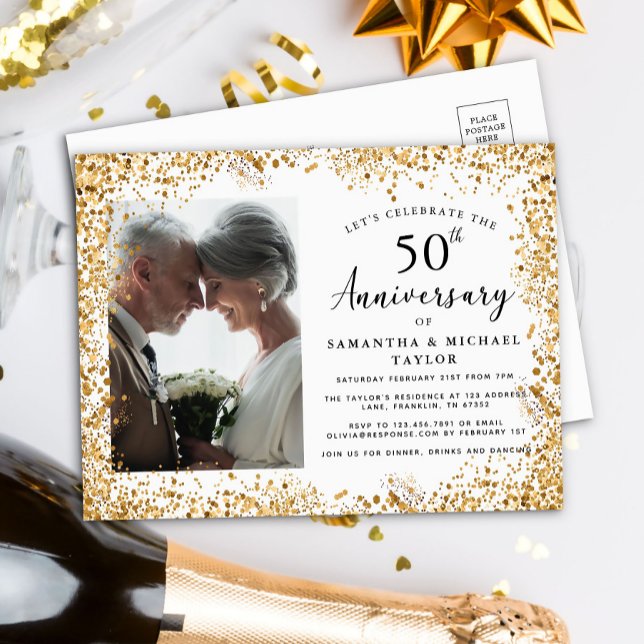Elegant Gold 50th Wedding Anniversary Invitation Postcard (Creator Uploaded)