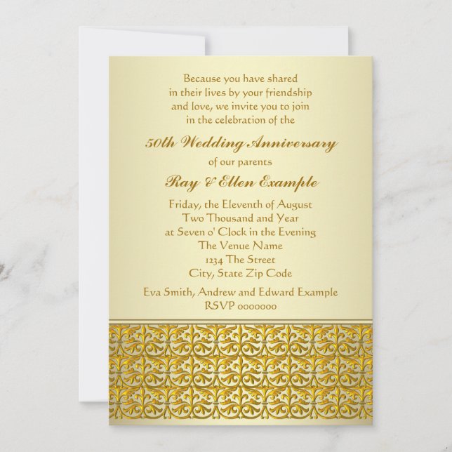 Elegant Gold 50th Wedding Anniversary Invitations (Front)
