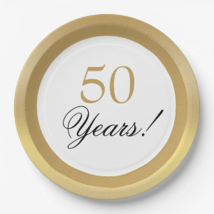 Elegant Gold 50th Wedding Anniversary Paper Plate